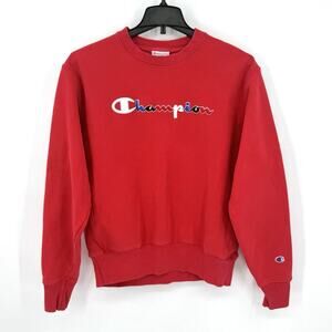 CHAMPION Reverse Weave Crew Neck Sweatshirt Mens Medium Red Logo Spell Out Y2K